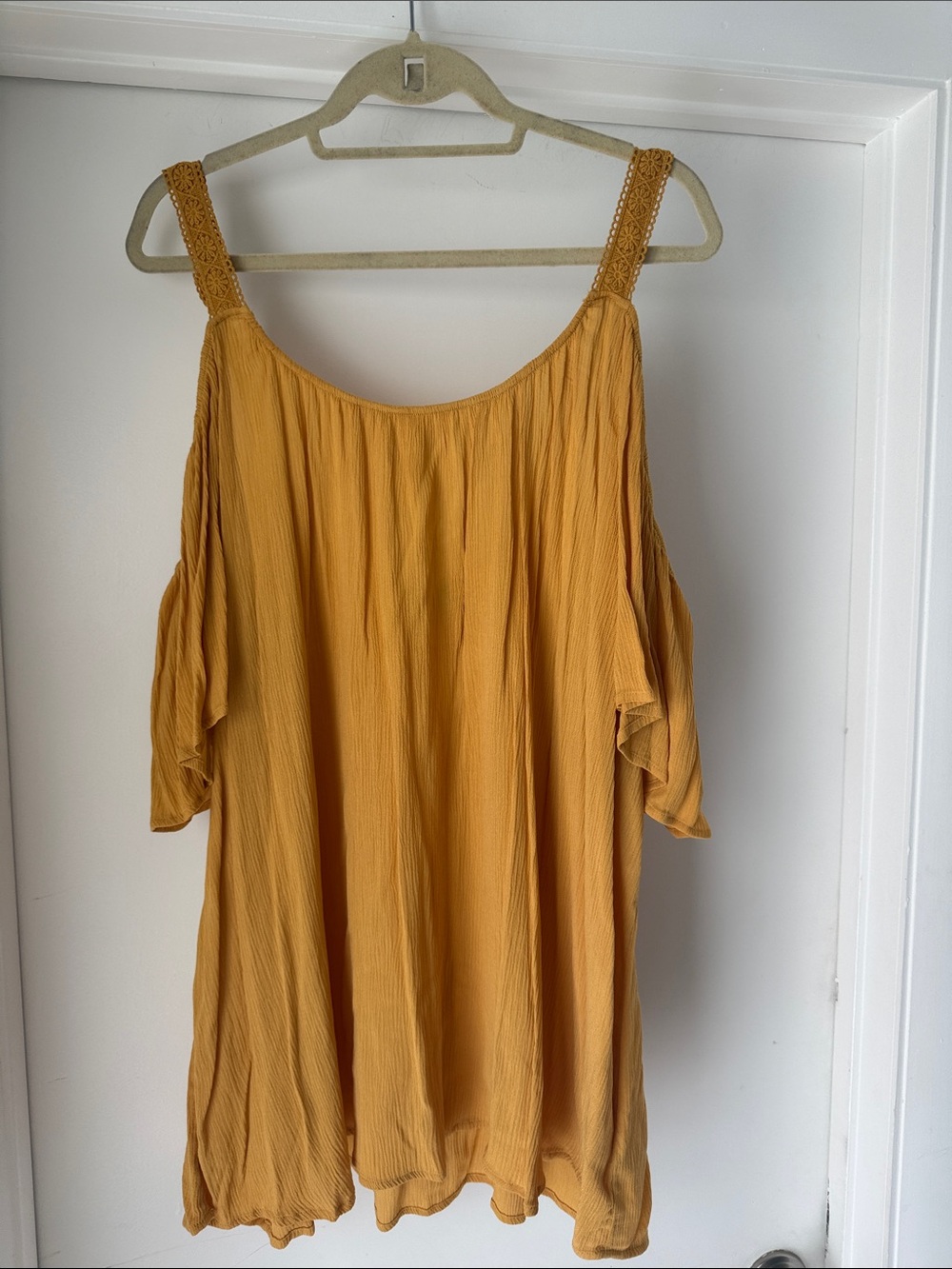 Mustard Cold-Shoulder Camisole with Crochet Straps